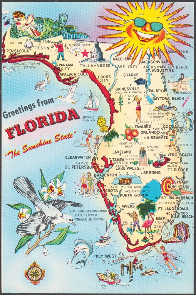 Vintage Florida Travel Map art print by Wild Apple Portfolio-Public Domain for $57.95 CAD