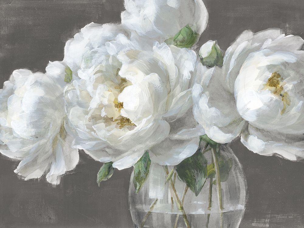 White Peonies in Glass Cool Neutral art print by Danhui Nai for $57.95 CAD