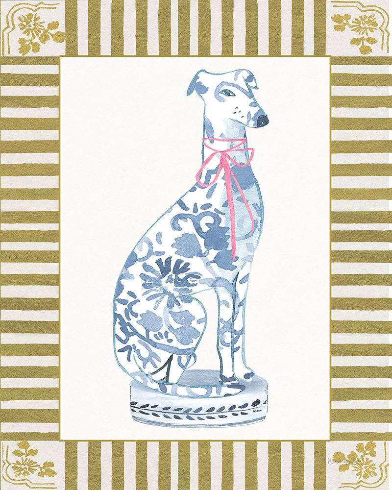 Chinoiserie Dogs II Gold Stripe art print by Mercedes Lopez Charro for $57.95 CAD
