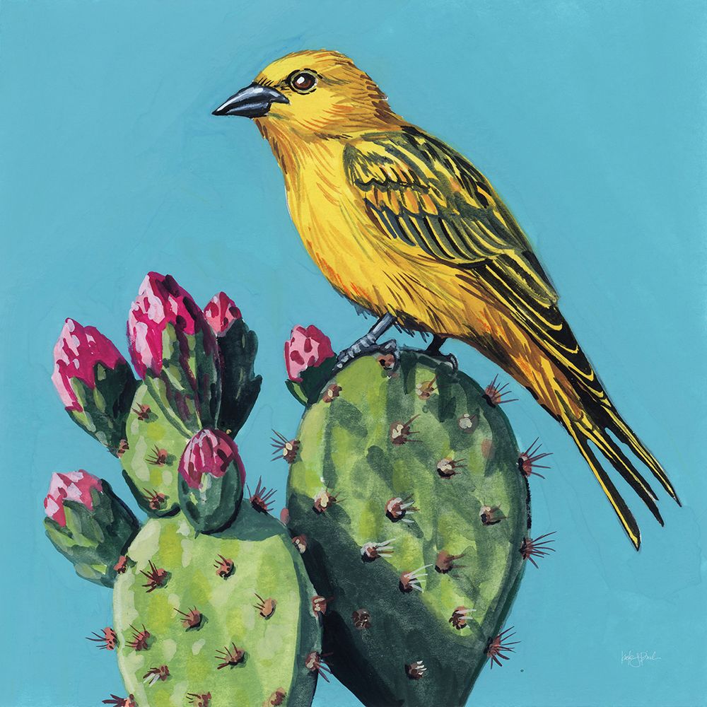 Yellow Bird on Cacti Bloom art print by Kate Jarvik Birch for $57.95 CAD