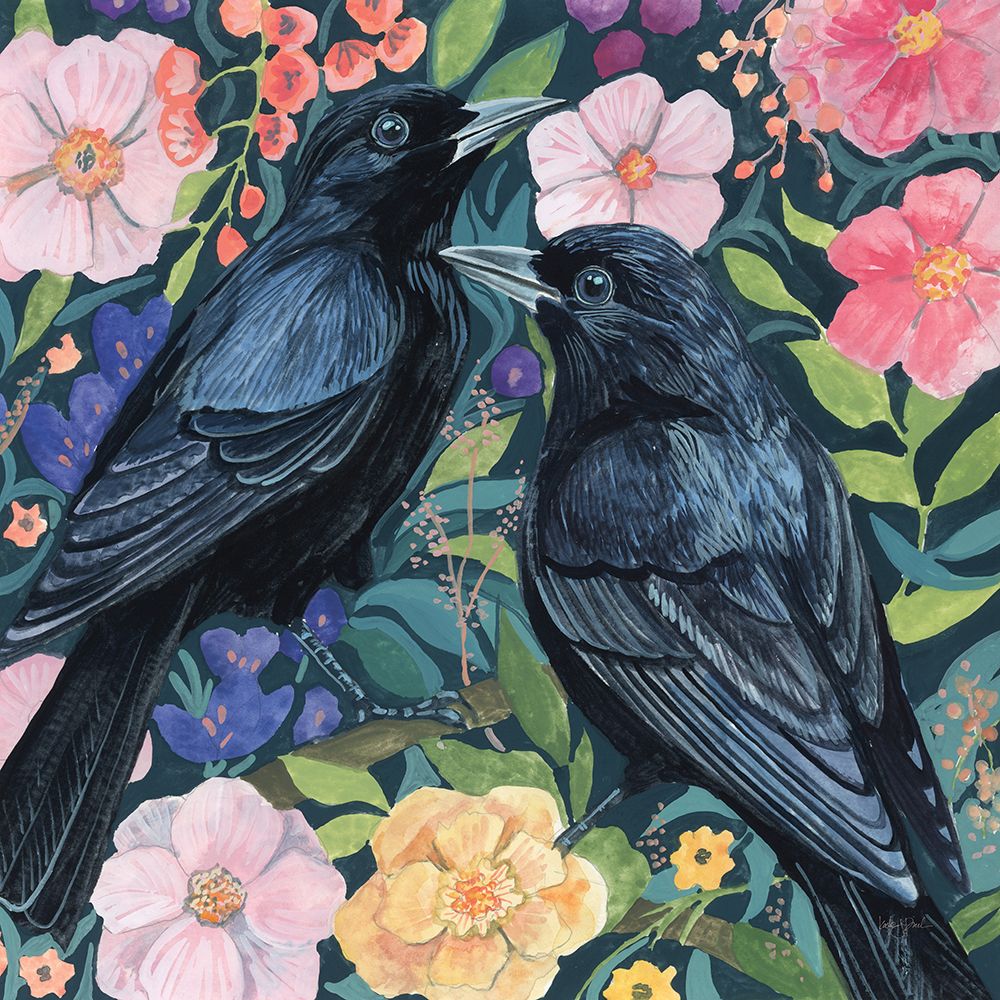 Two Crows on Flowers art print by Kate Jarvik Birch for $57.95 CAD