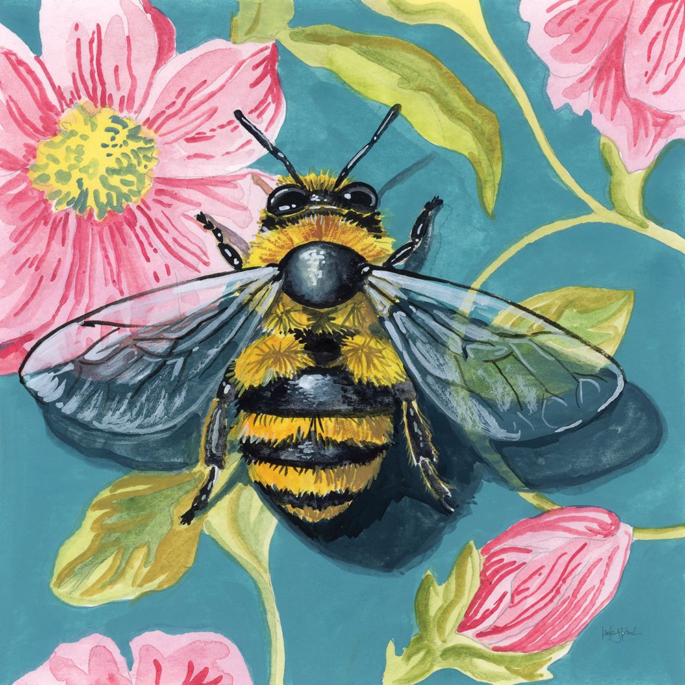 Fuzzy Bee on Floral Wall art print by Kate Jarvik Birch for $57.95 CAD