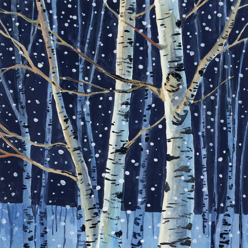 Snowy Birch Grove at Night art print by Kate Jarvik Birch for $57.95 CAD