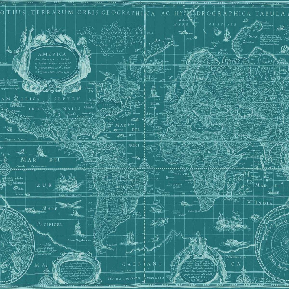 Blueprint Map(Teal)Â   art print by Willem Blaeu for $57.95 CAD