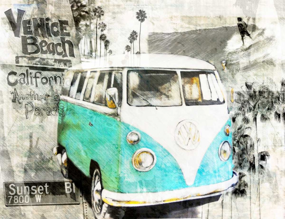 Beach Van - green art print by Bresso Sola for $57.95 CAD