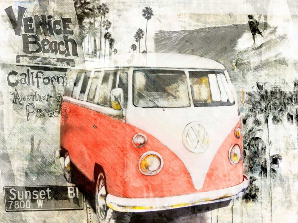 Beach Van - red art print by Bresso Sola for $57.95 CAD