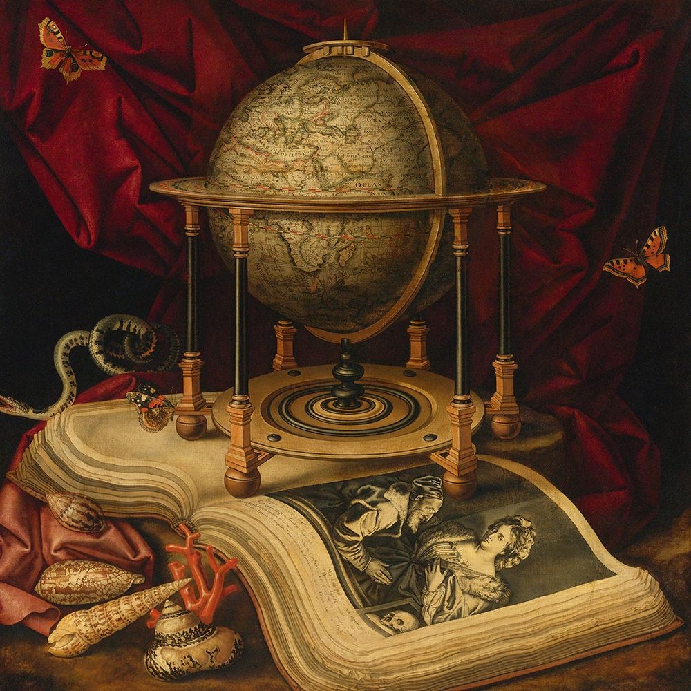 Still Life with Celestial Globe, a Book, Shells, a Snake and Butterflies  art print by Carstian Luyckx for $57.95 CAD