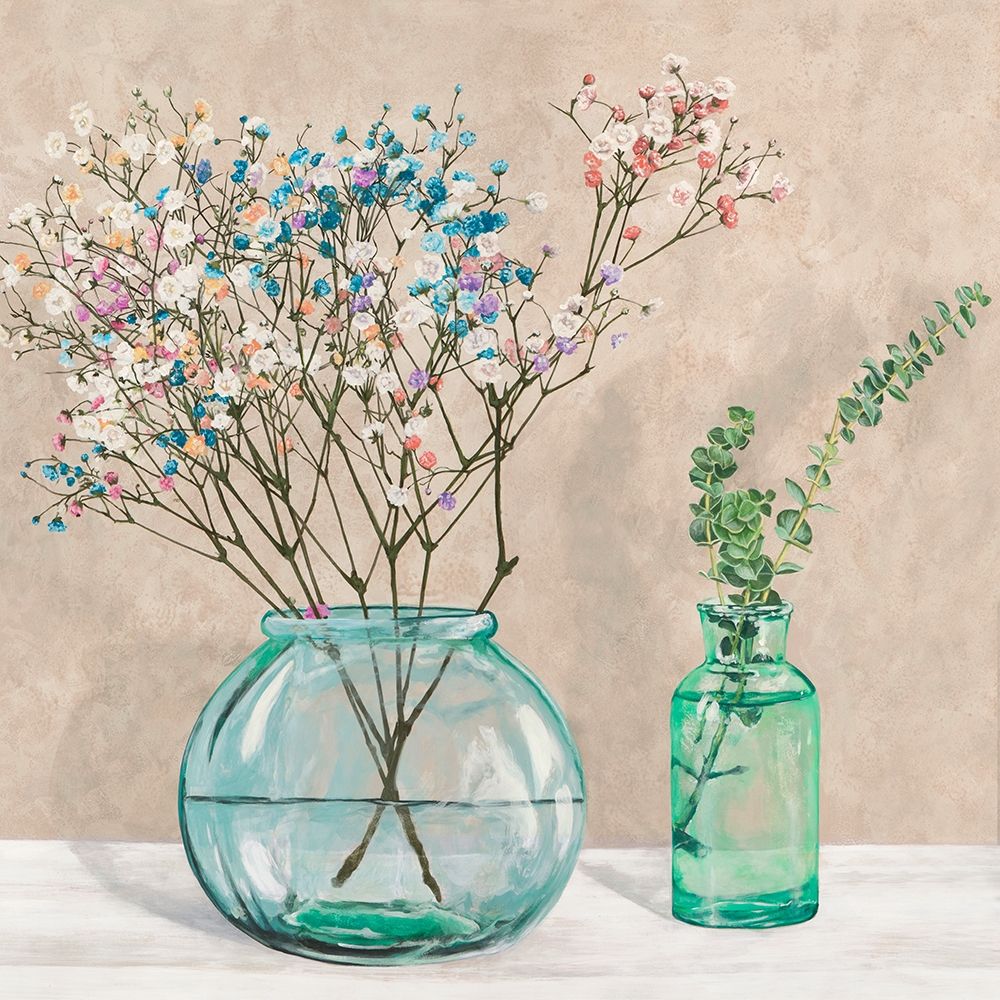Floral setting with glass vases I art print by Jenny Thomlinson for $57.95 CAD