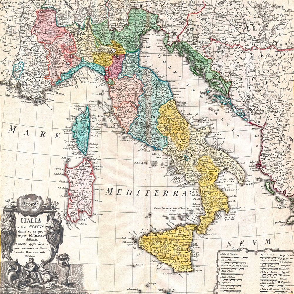 Map of Italy, 1742 art print by Homann Johann for $57.95 CAD