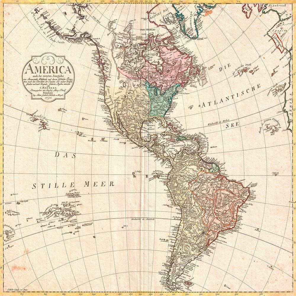 Map of North America and South America, 1796 art print by Mannert Conrad for $57.95 CAD