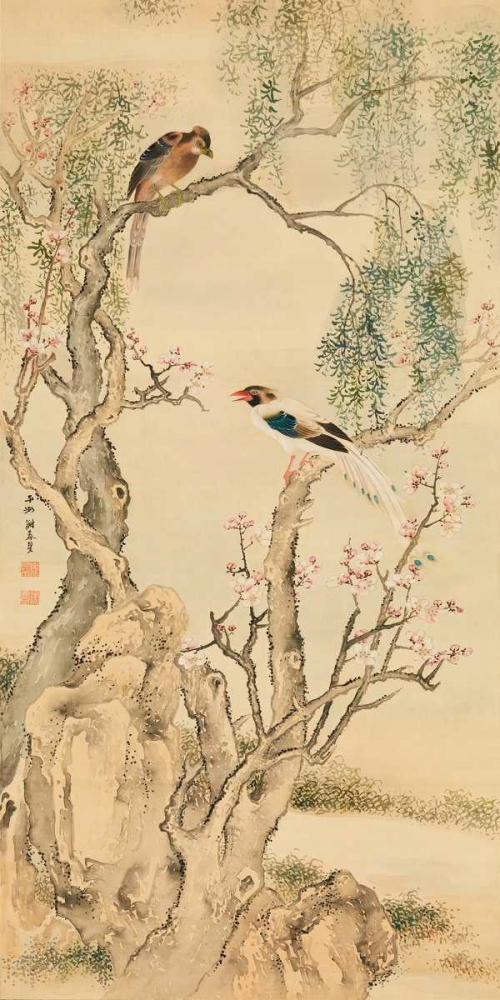 Birds on flowered branches art print by Anonymous for $57.95 CAD