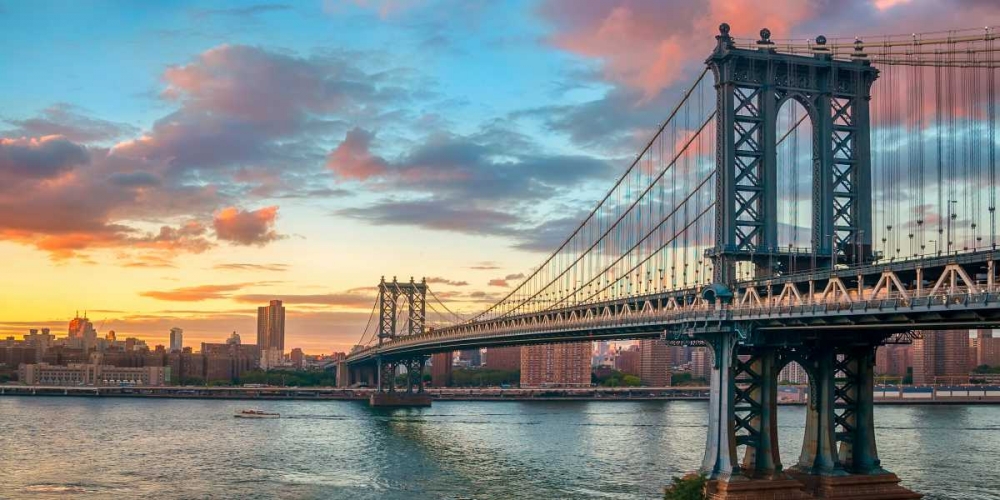 Manhattan Bridge at sunset, NYC art print by Anonymous for $57.95 CAD