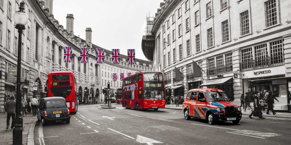 Buses and taxis in Oxford Street, London art print by Pangea Images for $57.95 CAD