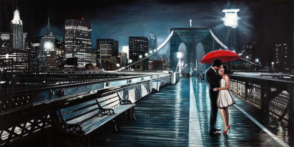 Kissing on Brooklyn Bridge art print by Pierre Benson for $57.95 CAD