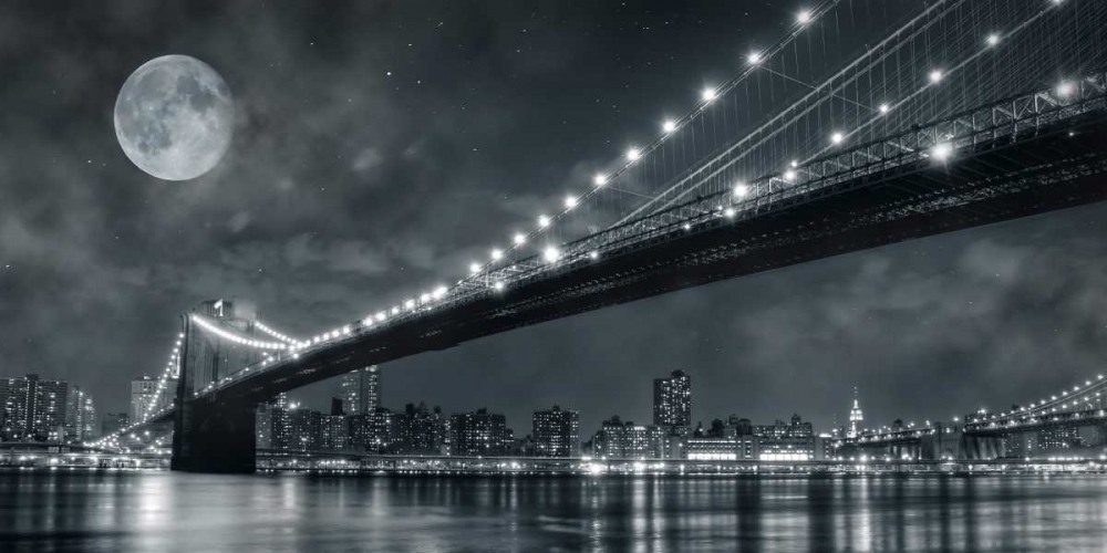 Brooklyn Bridge at Night - New York art print by Janis Lacis for $57.95 CAD