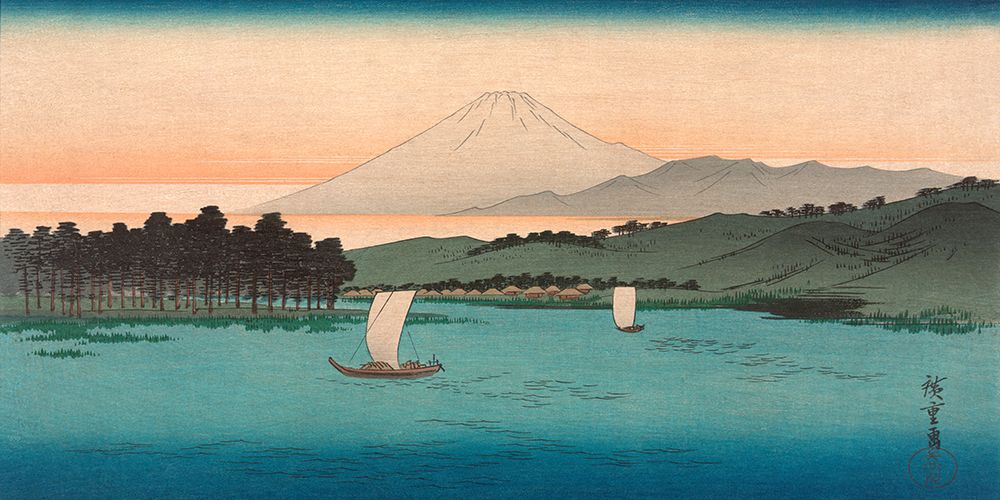 Fukeiga, Sailboats on a river art print by Ando Hiroshige for $57.95 CAD