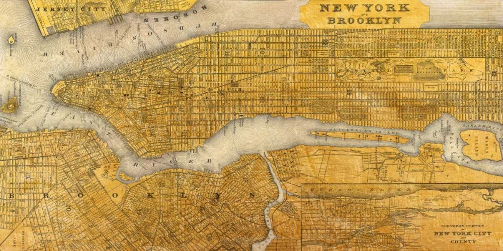 Gilded Map of NYC art print by Joannoo for $57.95 CAD