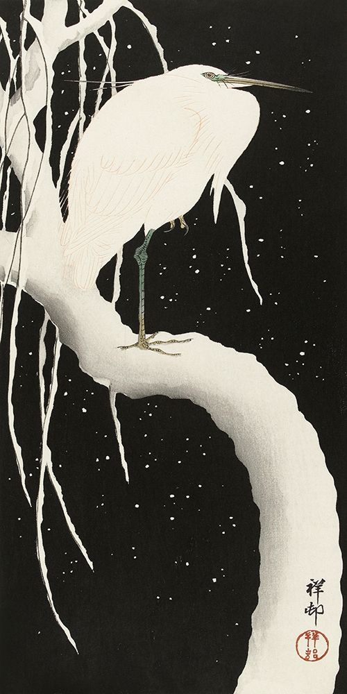 Heron in snow art print by Ohara Koson for $57.95 CAD