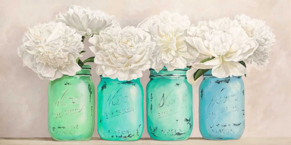 Peonies in Mason Jars- detail art print by Jenny Thomlinson for $57.95 CAD
