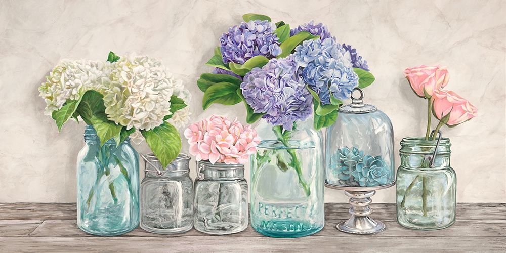 Flowers in Mason Jars art print by Jenny Thomlinson for $57.95 CAD