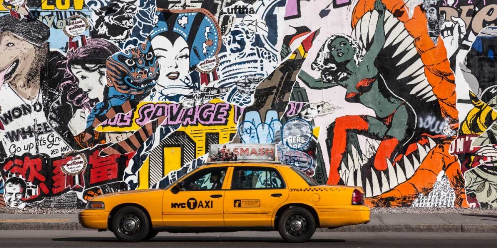 Taxi and mural painting in Soho, NYC art print by Michel Setboun for $57.95 CAD