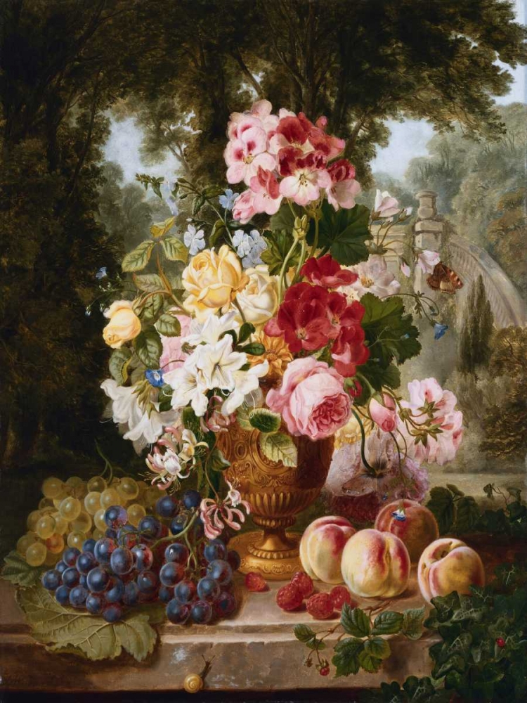 A Vase of Summer Flowers and Fruit art print by William John Wainwright for $57.95 CAD