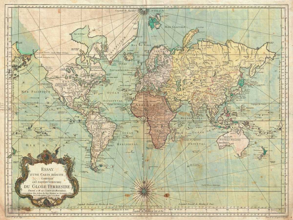 Essay d une Carte reduite du Globe Terrestre 1778 art print by N. Bellin for $57.95 CAD