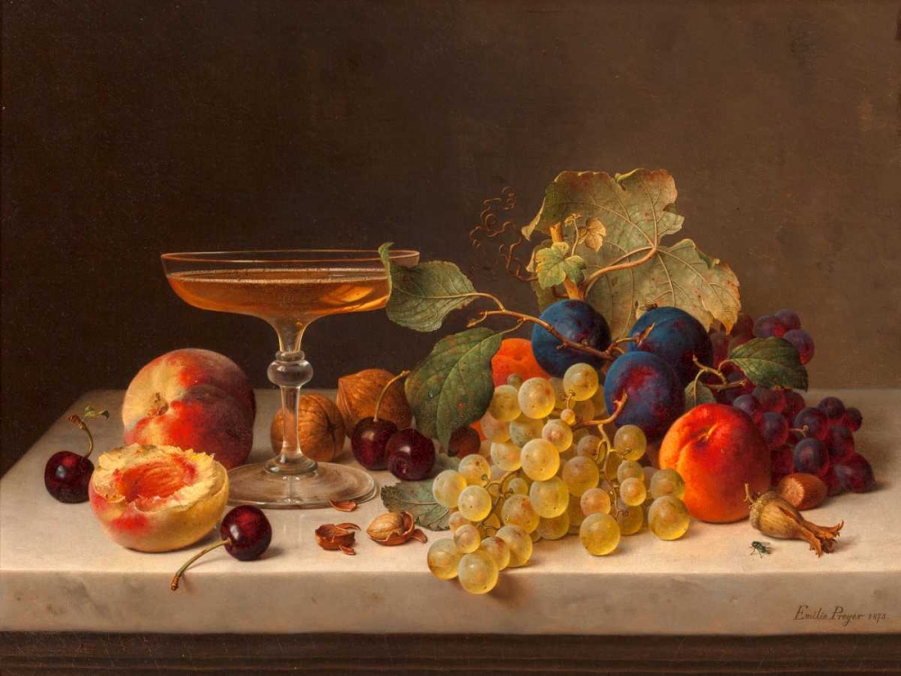 Still life with summer fruits and champagne art print by Emilie Preyer for $57.95 CAD