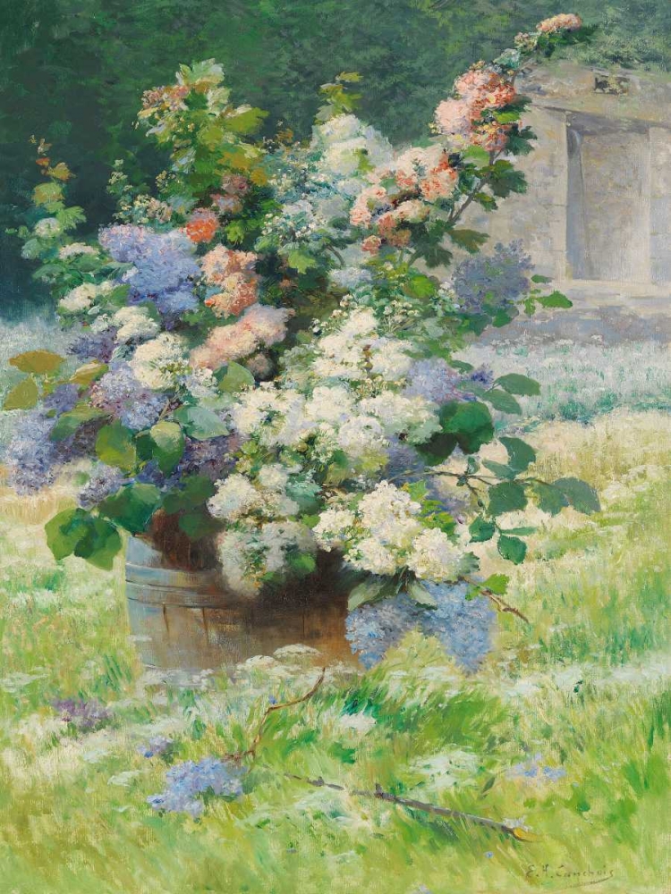 Fliederzweige und Stockrosen art print by Eugene Henri Cauchois for $57.95 CAD
