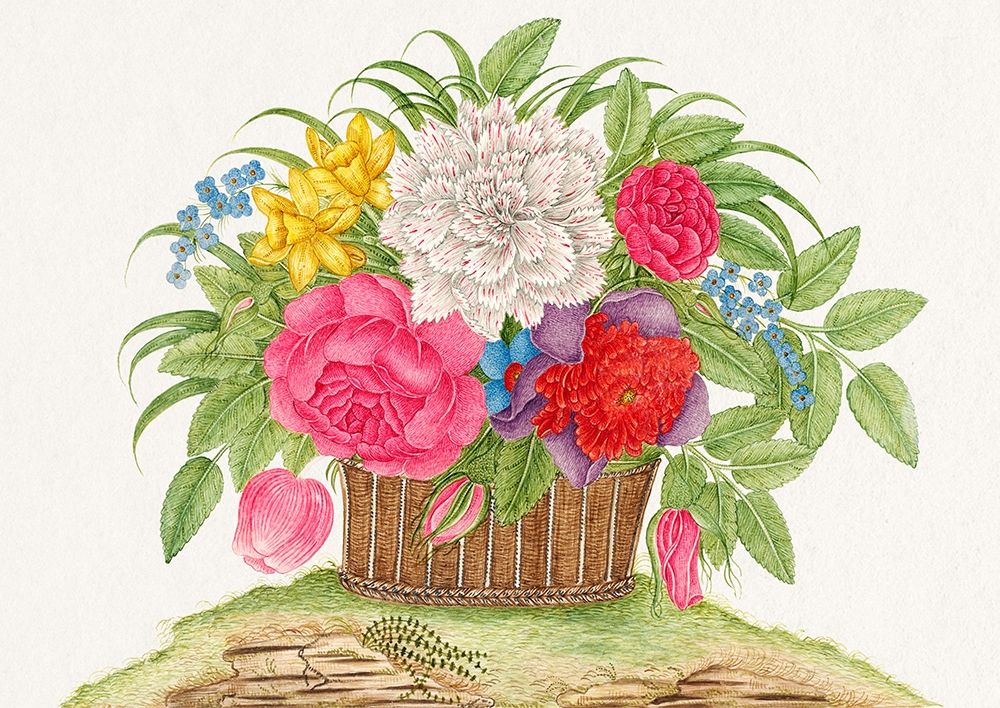 Basket of blooming flowers II art print by Anonymous for $57.95 CAD