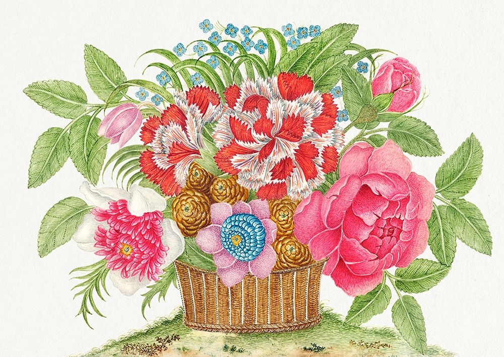 Basket of blooming flowers art print by Anonymous for $57.95 CAD