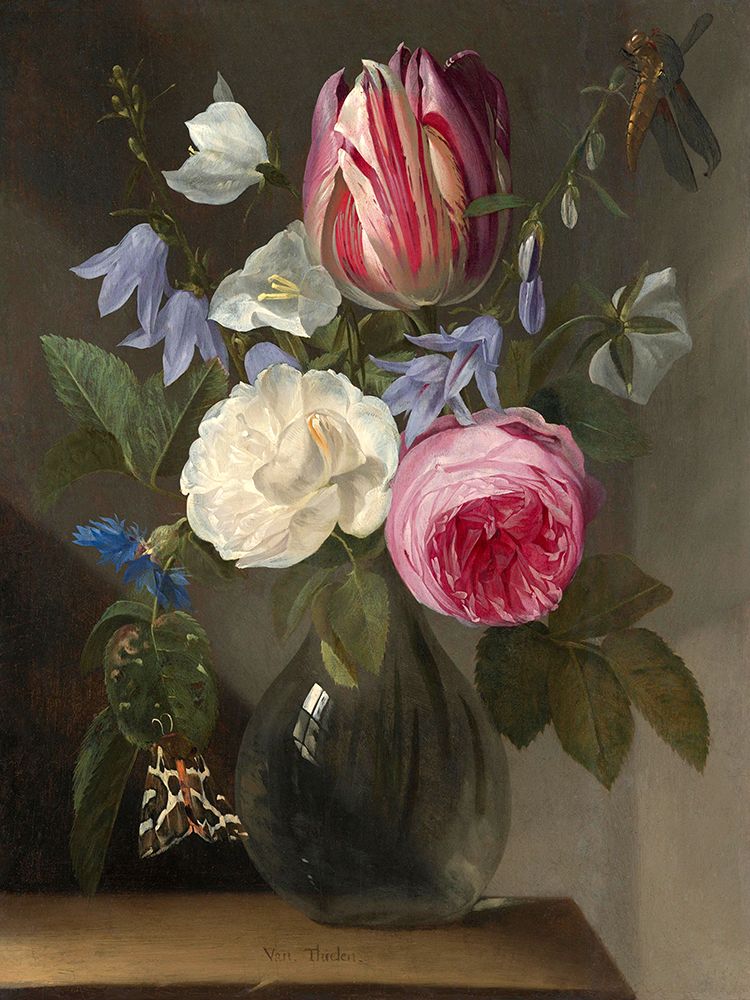 Roses and a Tulip in a Glass Vase art print by Jan Philips van Thielen for $57.95 CAD