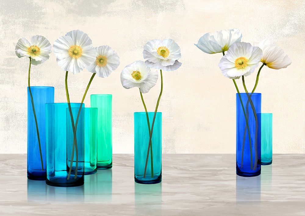 Poppies in crystal vases (Aqua palette) art print by Ann Cynthia for $57.95 CAD