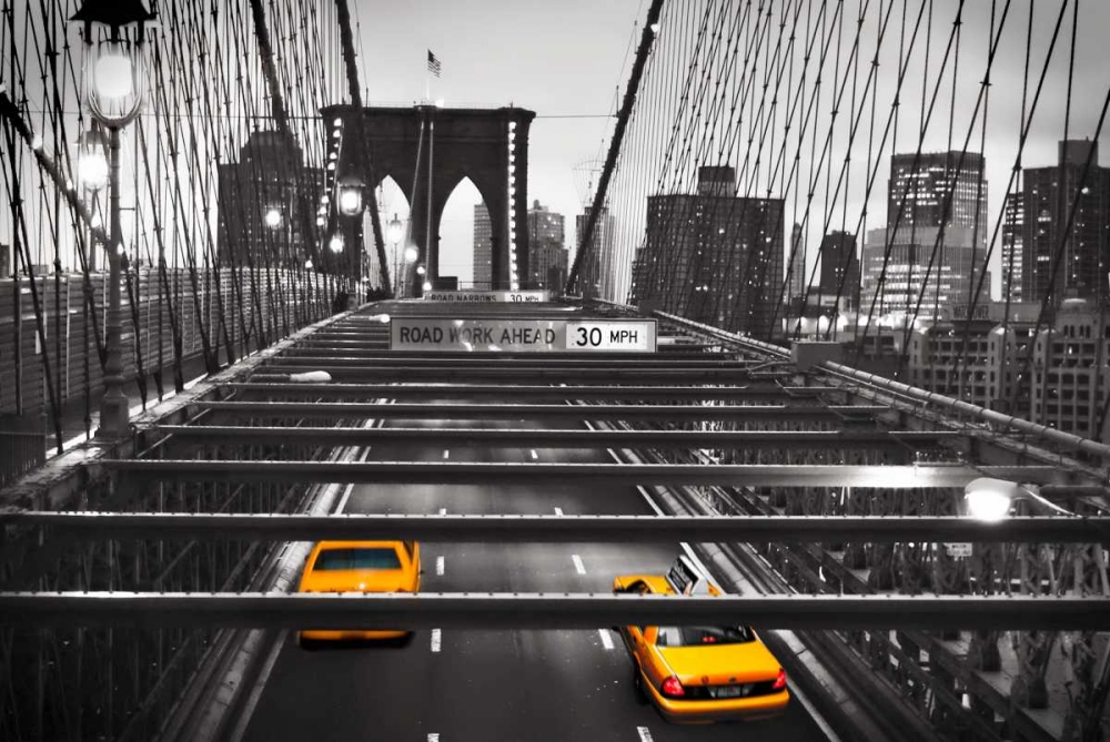 Taxi on Brooklyn Bridge, NYC art print by Anonymous for $57.95 CAD