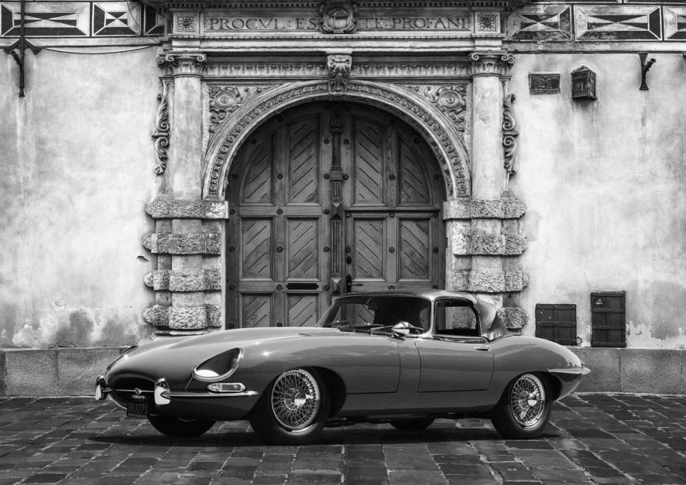 Roadster in front of Classic Palace (BW) art print by Gasoline Images for $57.95 CAD