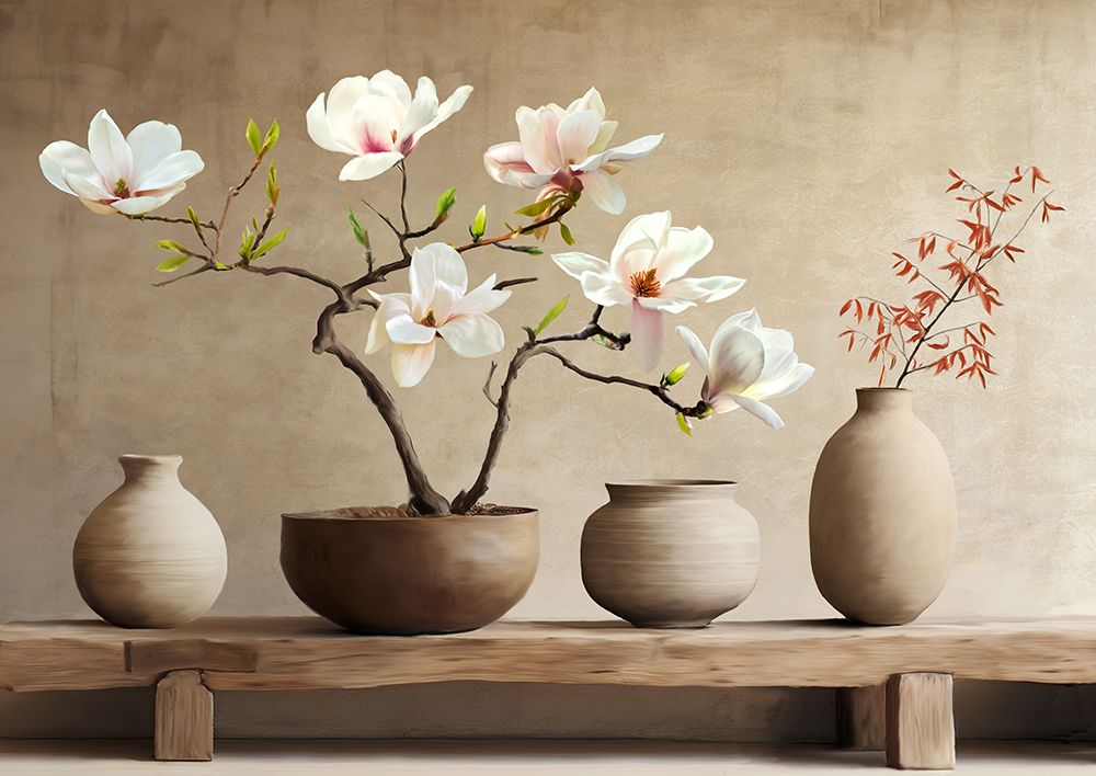 Vases and Magnolia Branch (detail) art print by Remy Dellal for $57.95 CAD