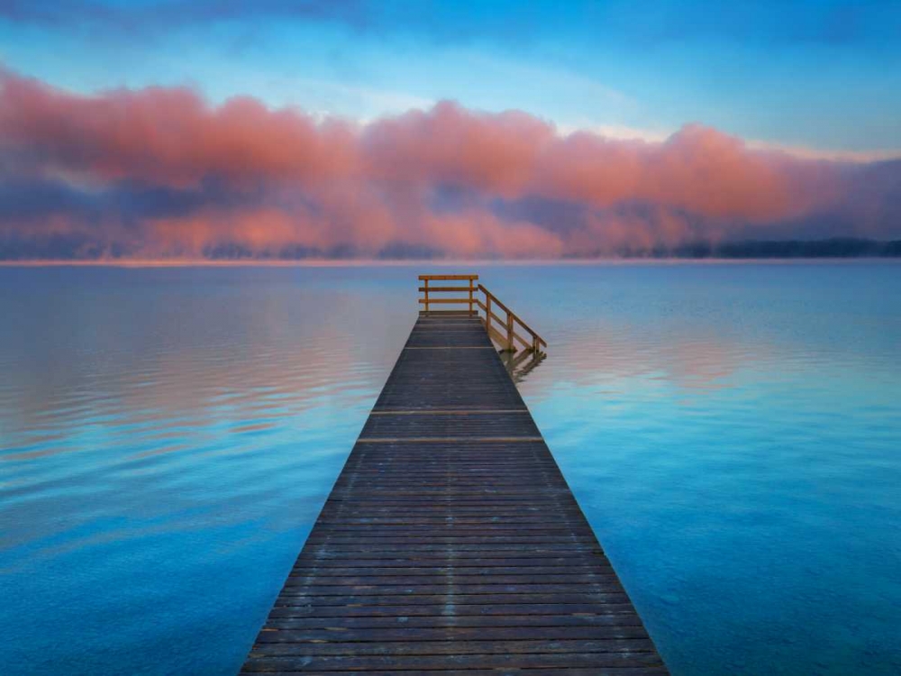 Boat ramp and fog bench, Bavaria, Germany art print by Frank Krahmer for $57.95 CAD