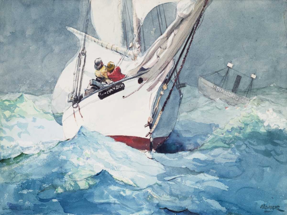 Reefing sails around Diamond Shoals, Cape Hatteras art print by Winslow Homer for $57.95 CAD