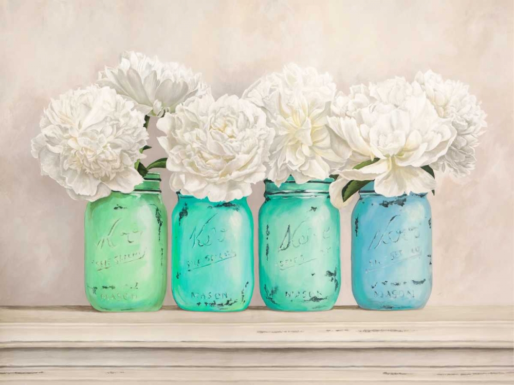 Peonies in Mason Jars art print by Jenny Thomlinson for $57.95 CAD
