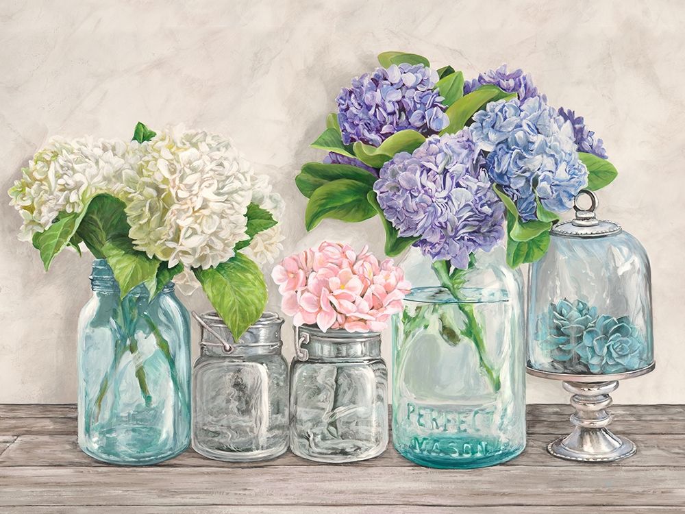 Flowers in Mason Jars (detail) art print by Jenny Thomlinson for $57.95 CAD