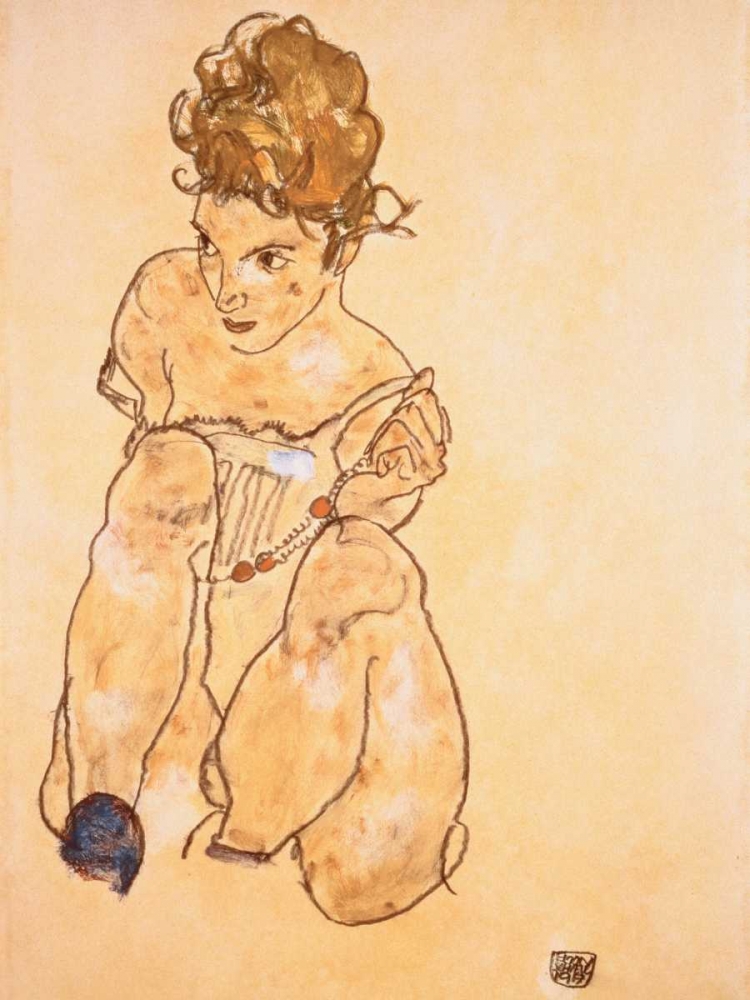 Seated Girl in Slip  art print by Egon Schiele for $57.95 CAD