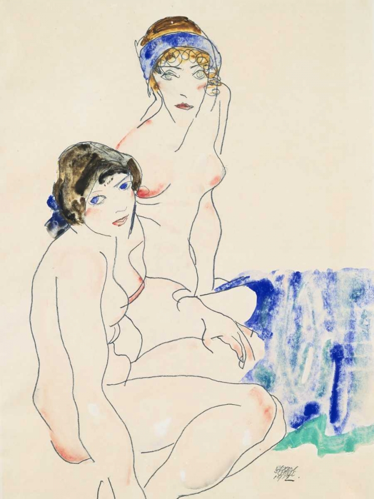 Two Female Nudes by the Water  art print by Egon Schiele for $57.95 CAD