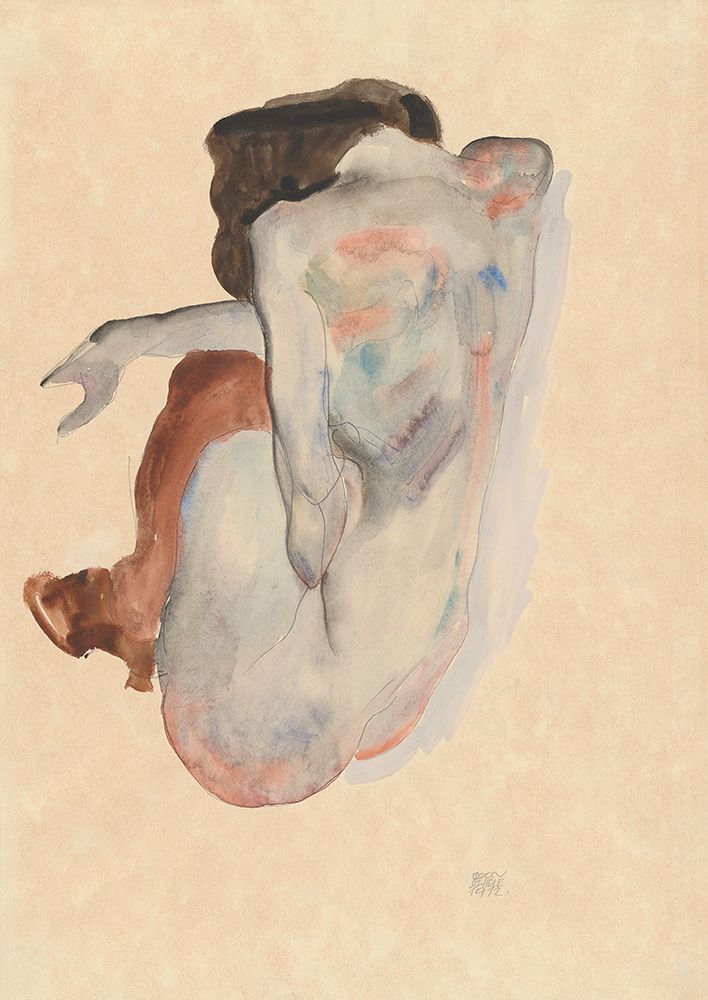 Crouching Nude in Shoes and Black Stockings-Back View art print by Egon Schiele for $57.95 CAD