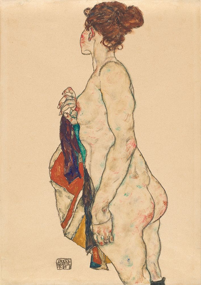 Standing Nude with a Patterned Robe art print by Egon Schiele for $57.95 CAD