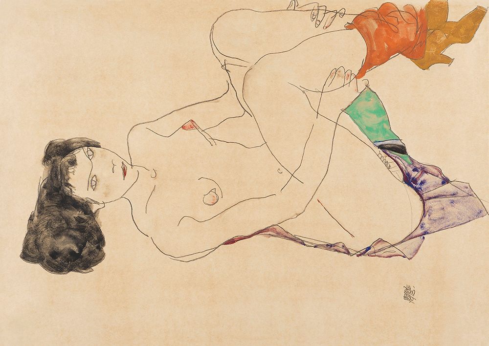 Reclining Female Nude - 1913 art print by Egon Schiele for $57.95 CAD
