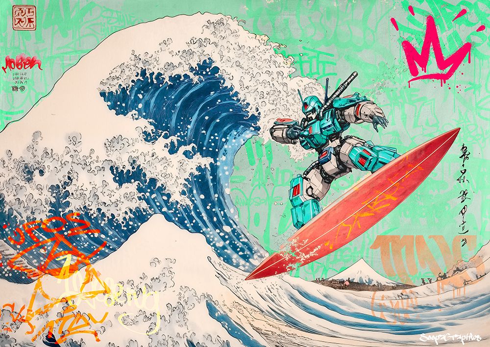 Mecha Surfing Machine art print by Soopergraphics for $57.95 CAD