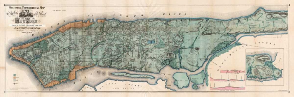 Map of Manhattan Island, 1865 art print by Anonymous for $57.95 CAD