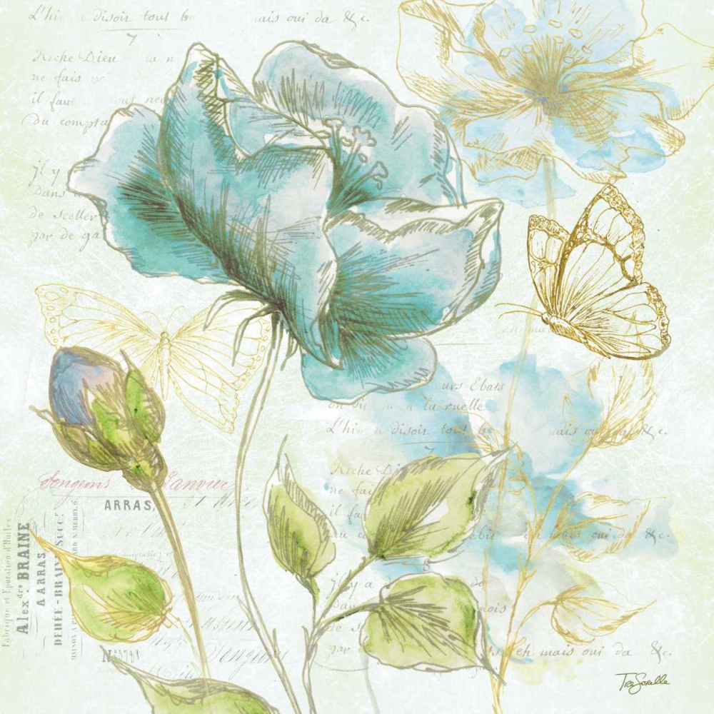 Watercolor Flower Sketch Blue I art print by Tre Sorelle Studios for $57.95 CAD