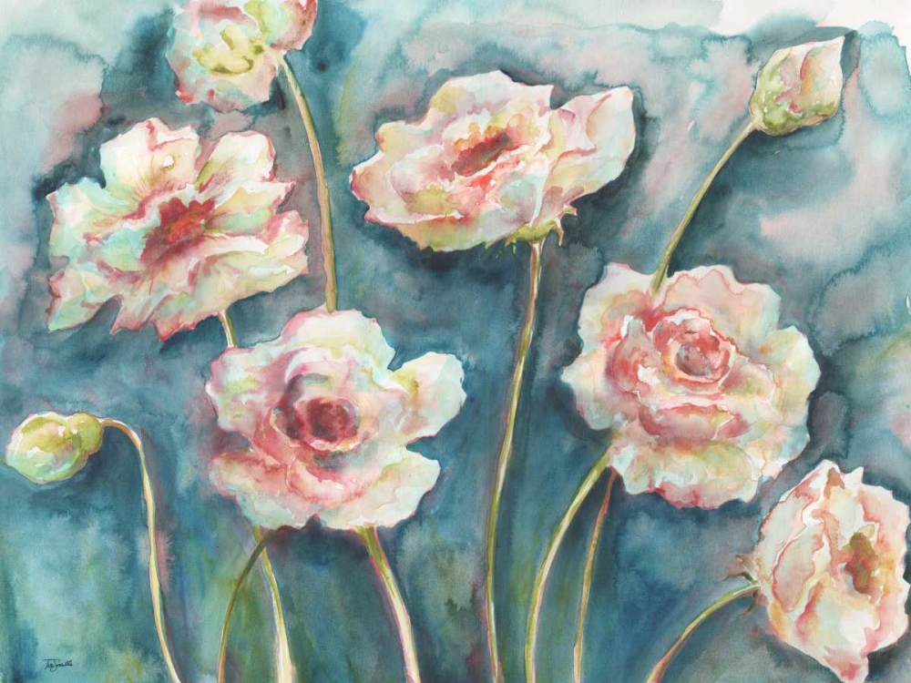 Pink Florals on Turquoise Landscape art print by Tre Sorelle Studios for $57.95 CAD