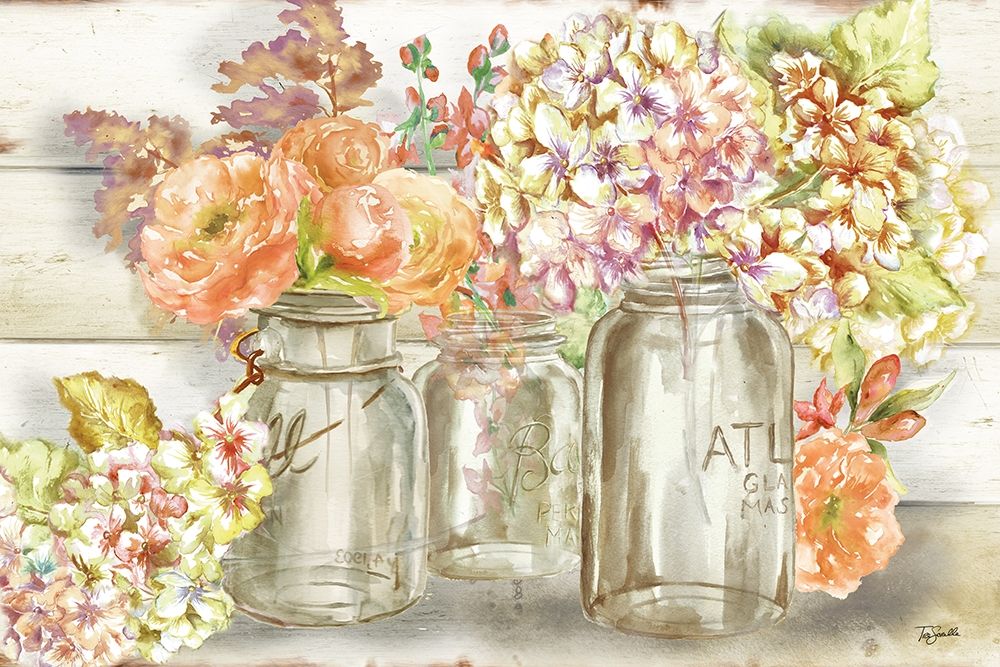 Colorful Flowers in Mason Jar Gold art print by Tre Sorelle Studios for $57.95 CAD